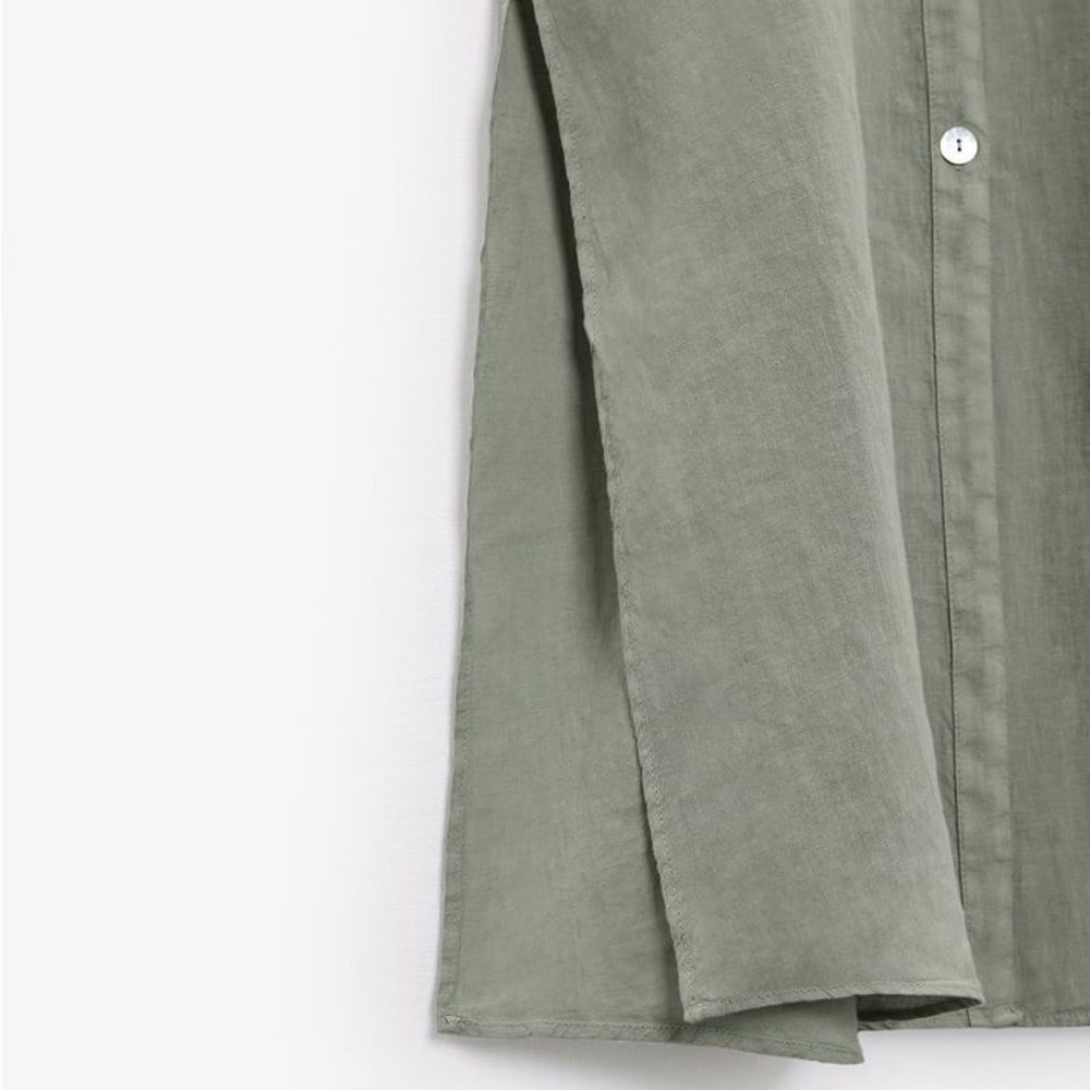 Zara 100% Linen Dress Pockets Khaki - Picture 4 of 11